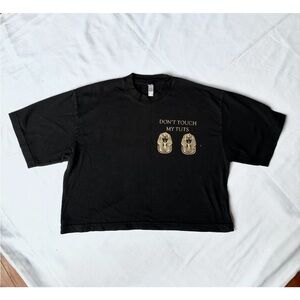 Black cropped tee with “Don’t Touch My Tuts” gold graphic – Small